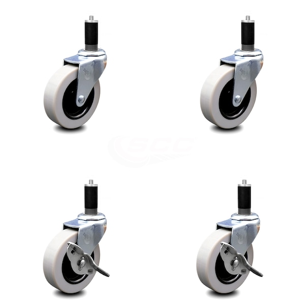 3 Inch Thermoplastic Wheel 1-1/4 Inch Expanding Stem Caster Set with 2 Brakes